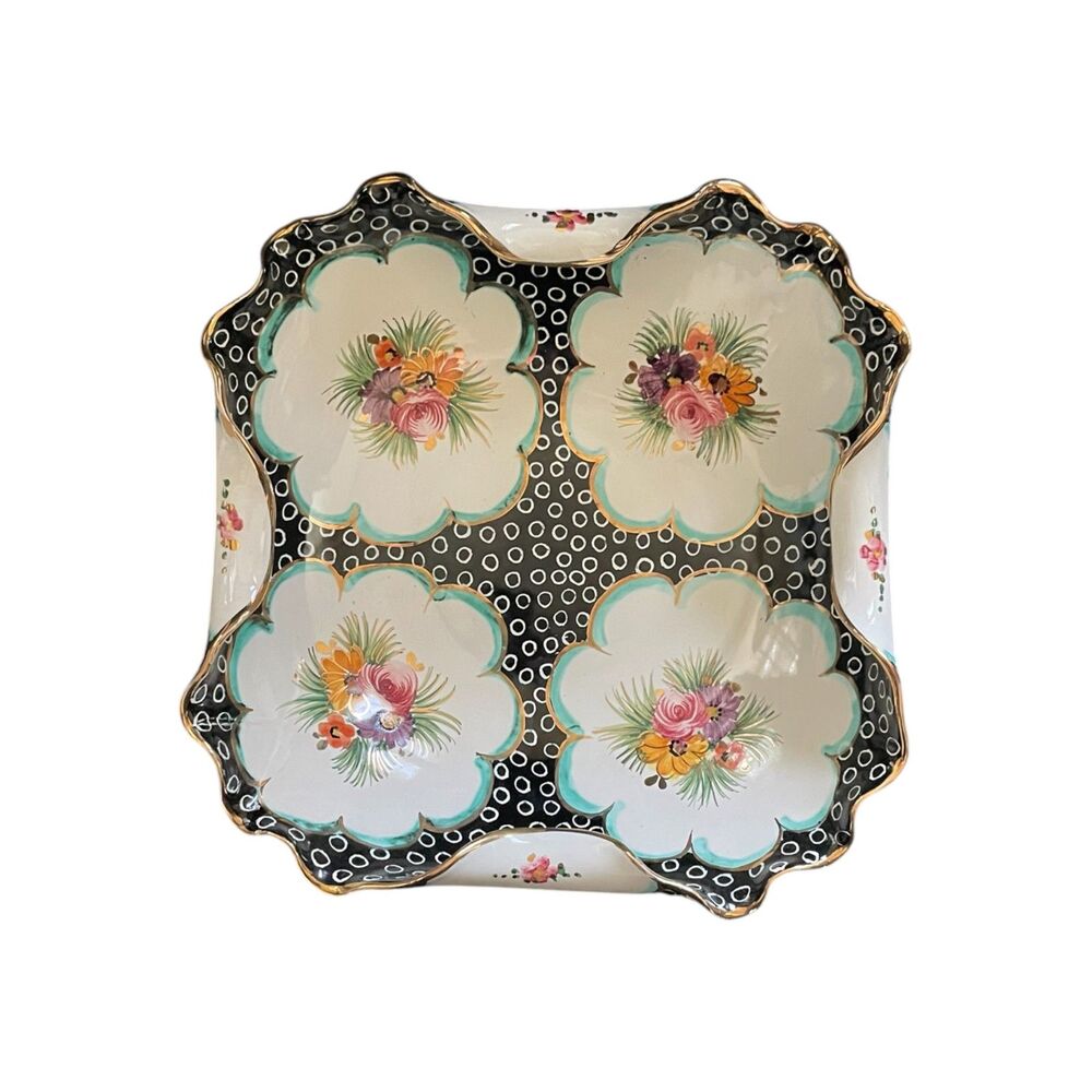 Vintage Deruta Style Italian Hand painted Porcelain Quatrefoil Dish *read*